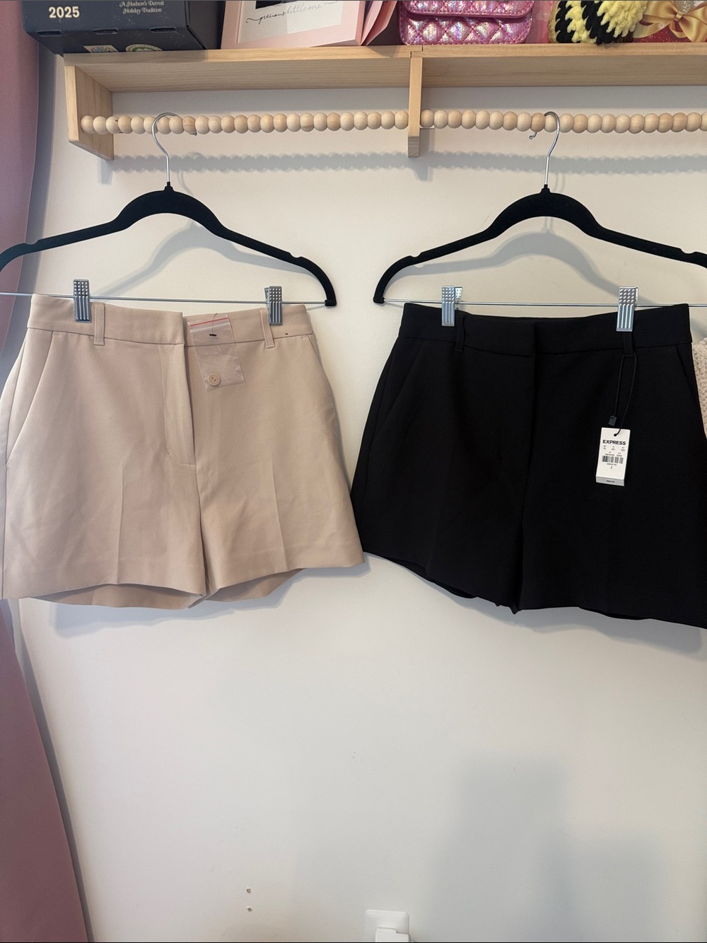 Express Editor High-Waist Tailored Shorts - Black and Beige